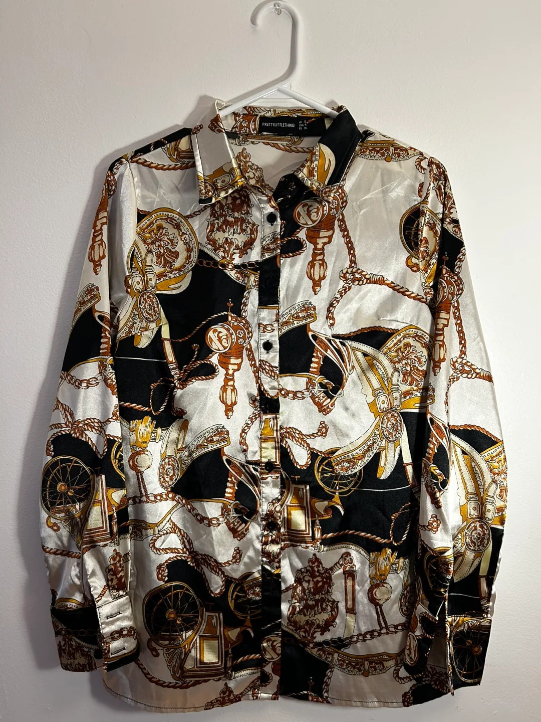PrettyLittleThing Baroque Print Satin Shirt thumbnail