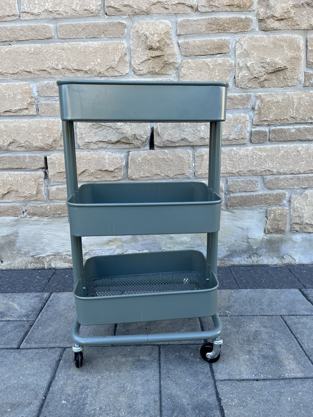 Three-Tier Rolling Cart - Sage Green