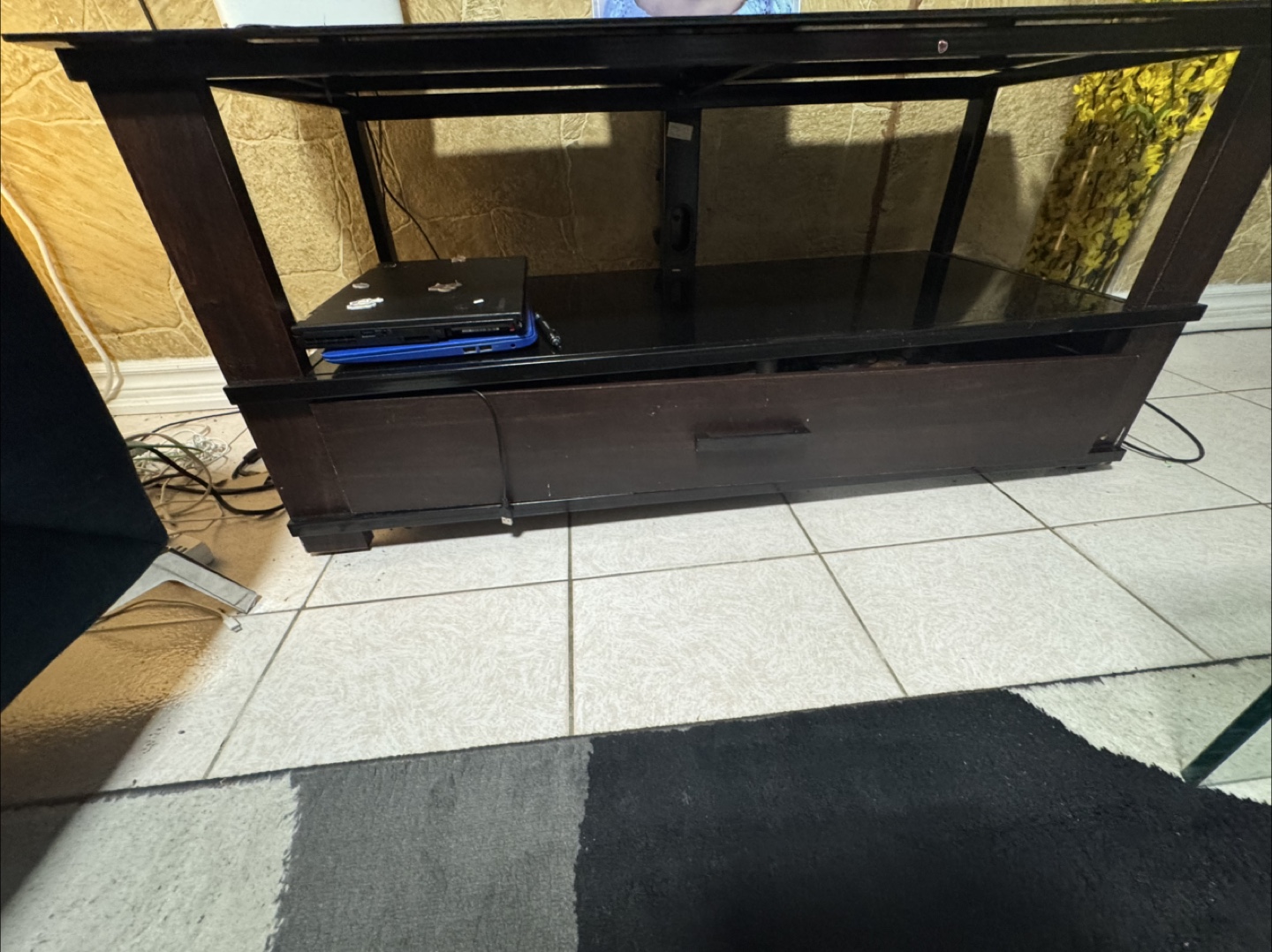 Dark Brown Glass Top TV Stand with Drawer (need gone this week)