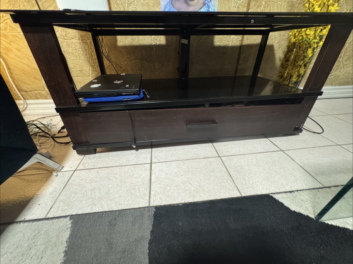 Dark Brown Glass Top TV Stand with Drawer (need gone this week) - photo 2