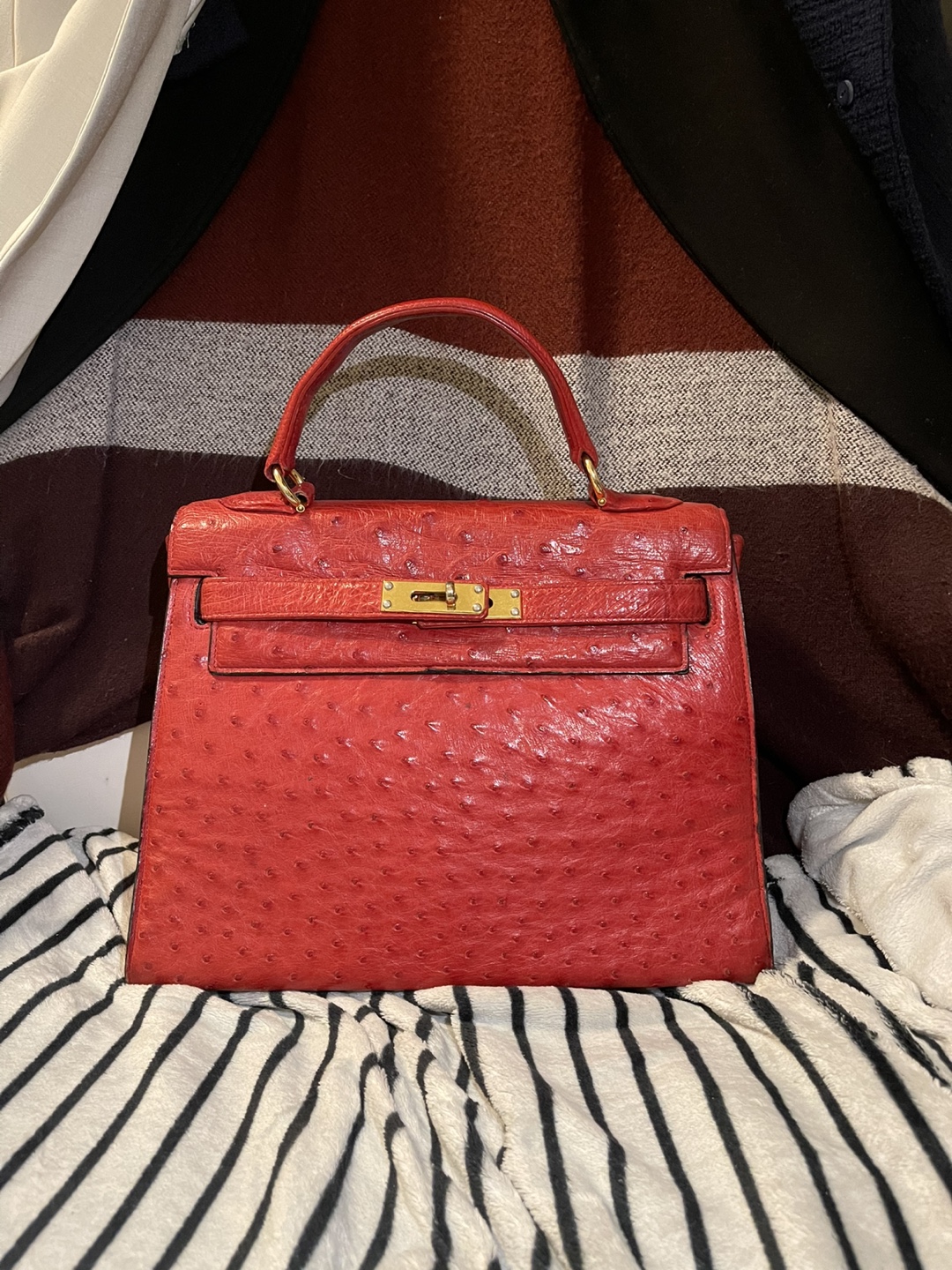 Vintage Red Ostrich Leather Handbag