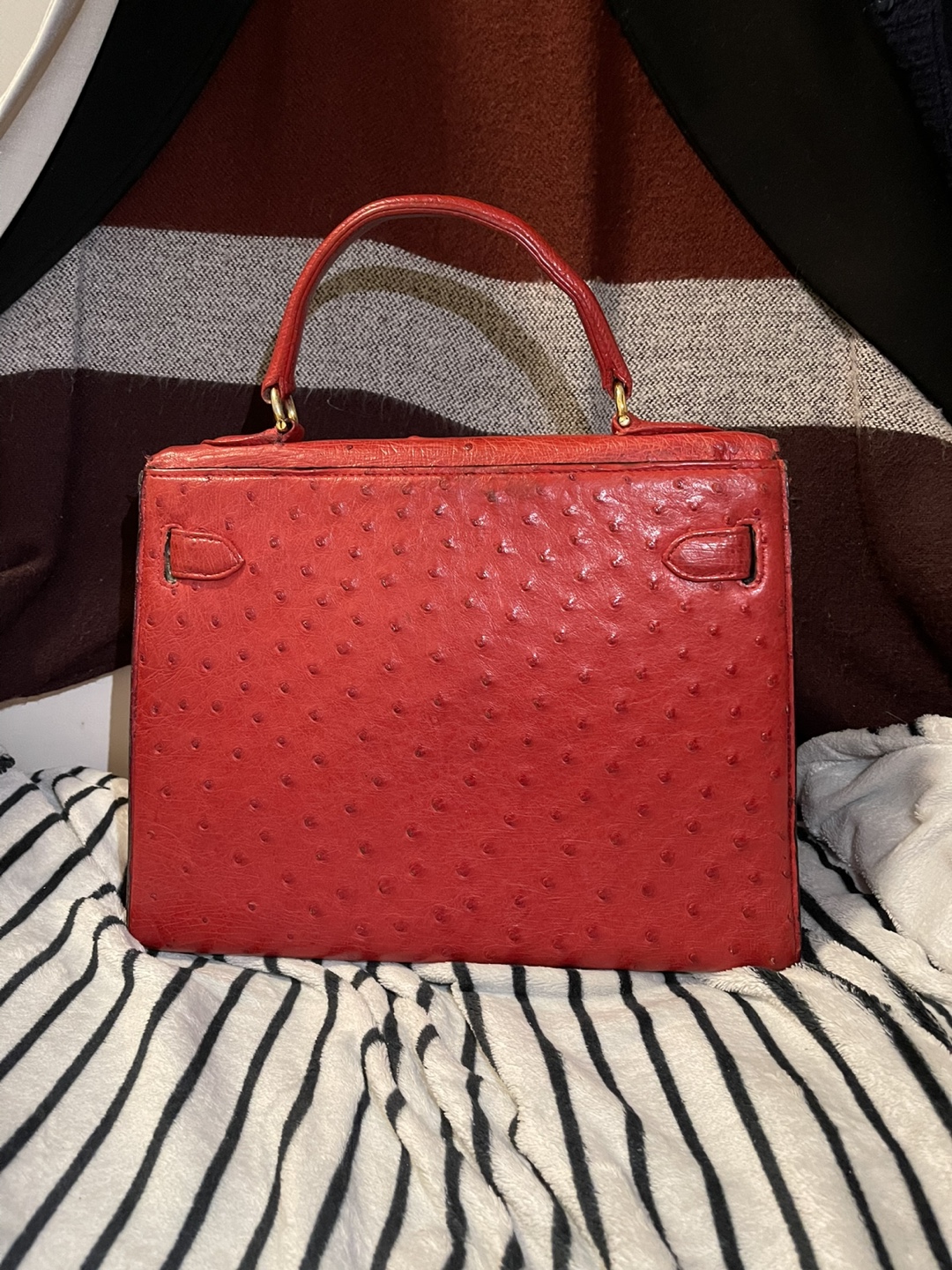 Vintage Red Ostrich Leather Handbag - photo 3