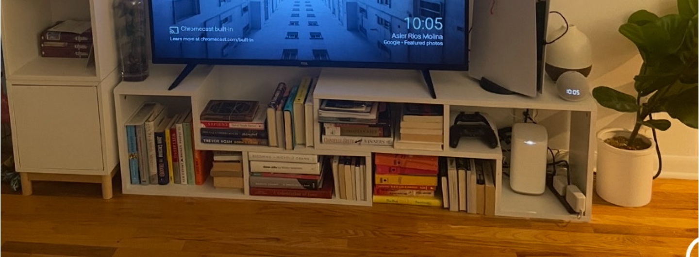 White TV Stand with Open Shelving