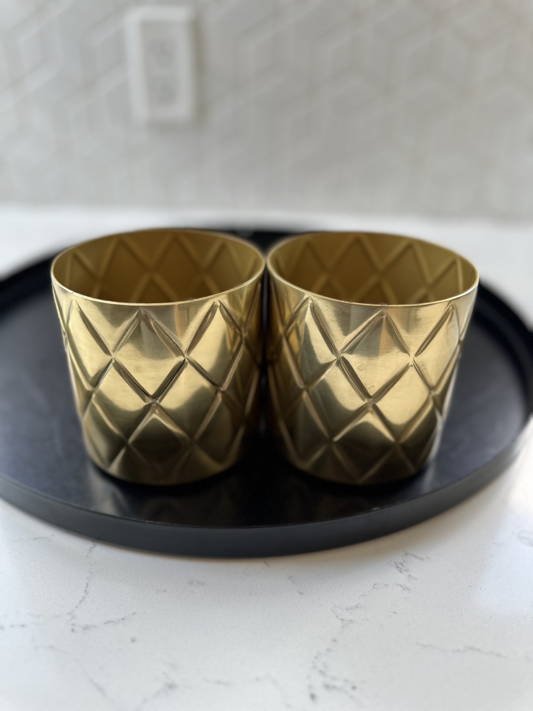 Pair of Gold Metal Planters