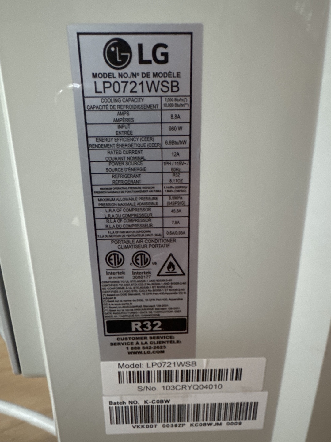 LG Portable Air Conditioner with Exhaust Hose - photo 4