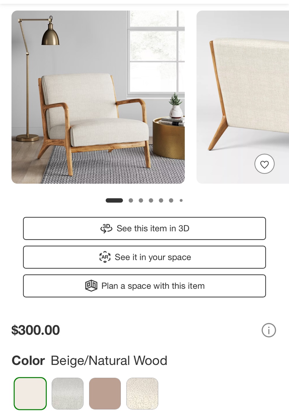 Mid-Century Modern Accent Chair - Beige Fabric & Natural Wood - photo 3