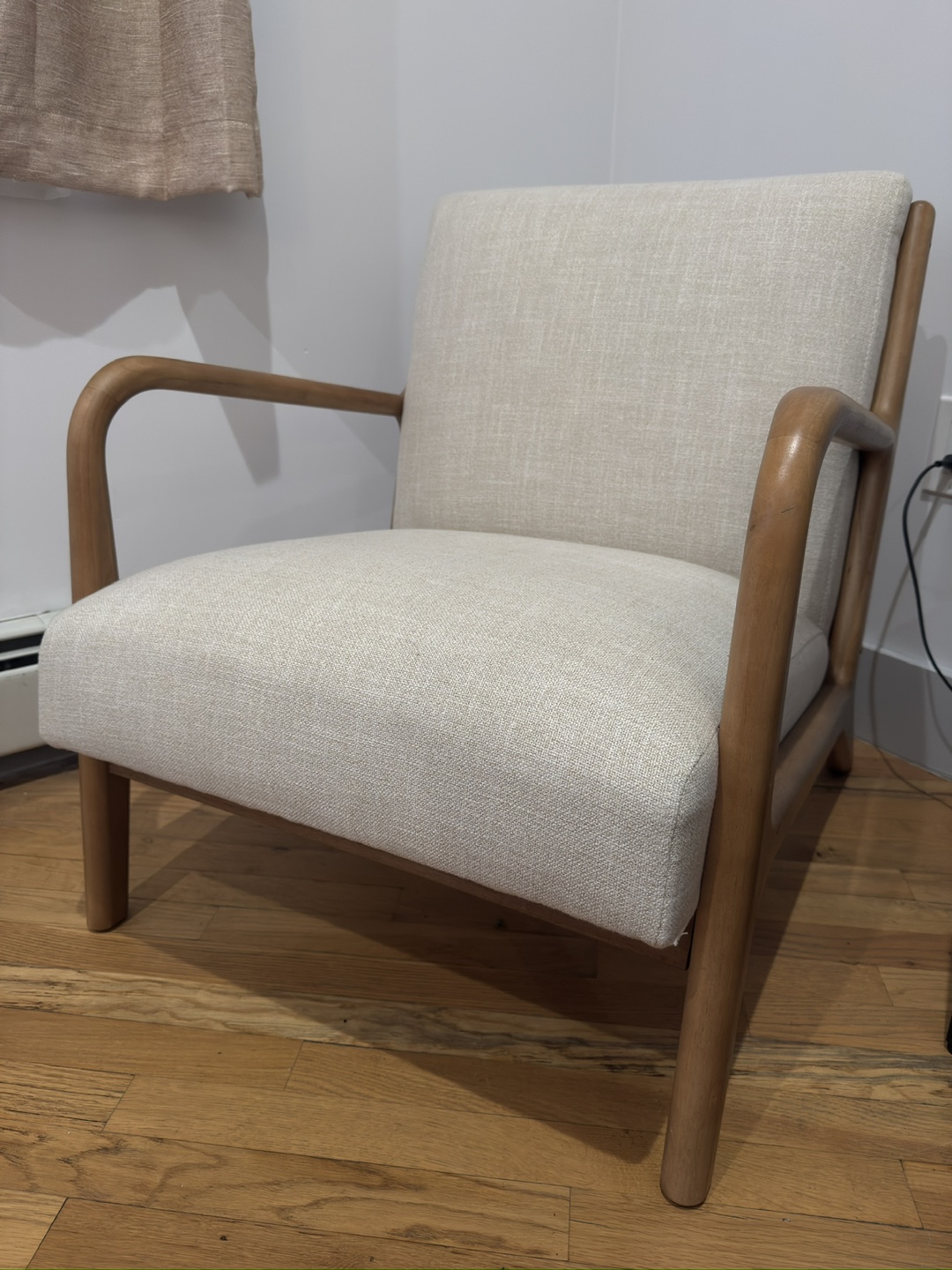 Mid-Century Modern Accent Chair - Beige Fabric & Natural Wood