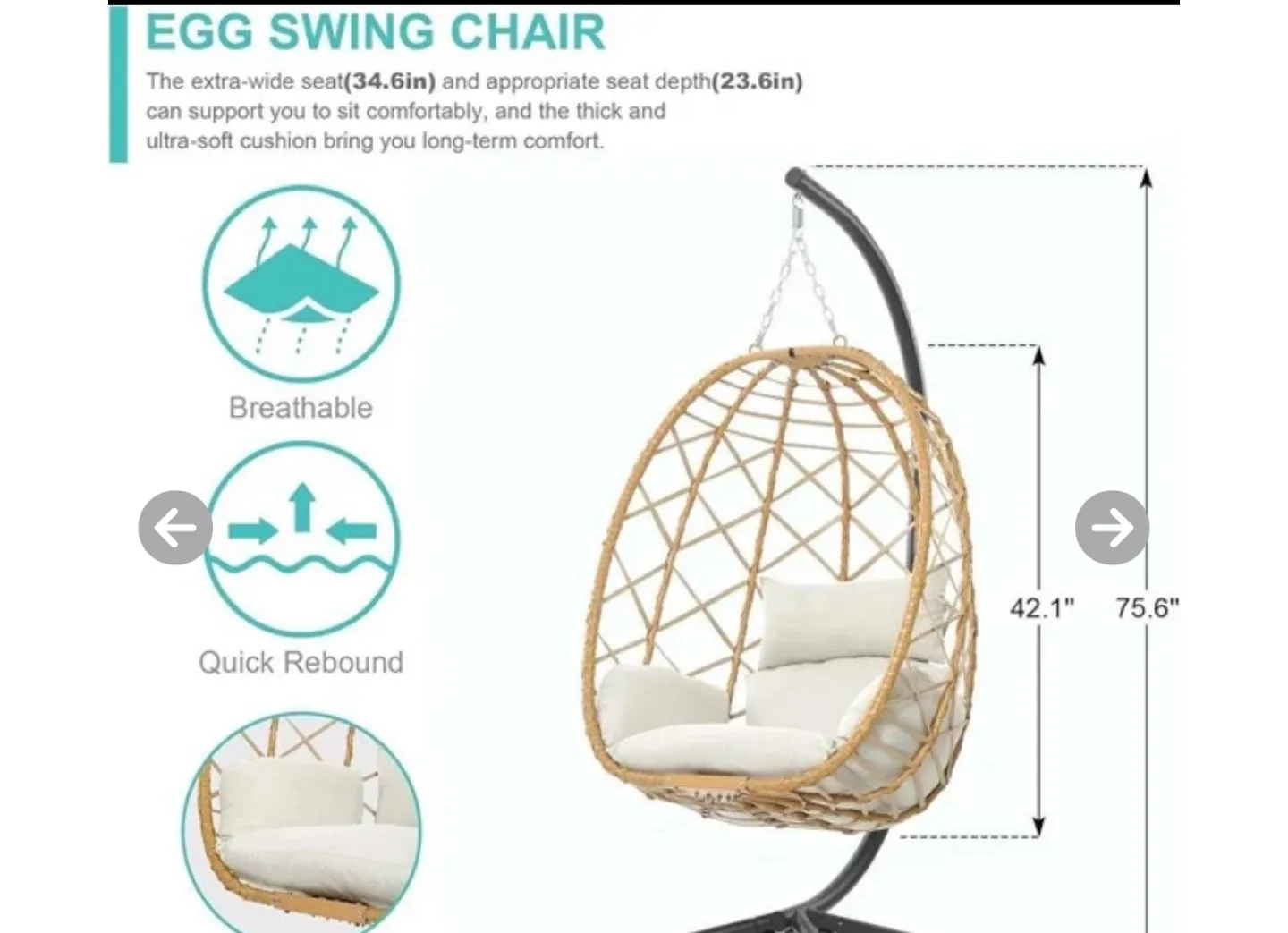New open box SWITTE Egg Swing Chair store return thumbnail