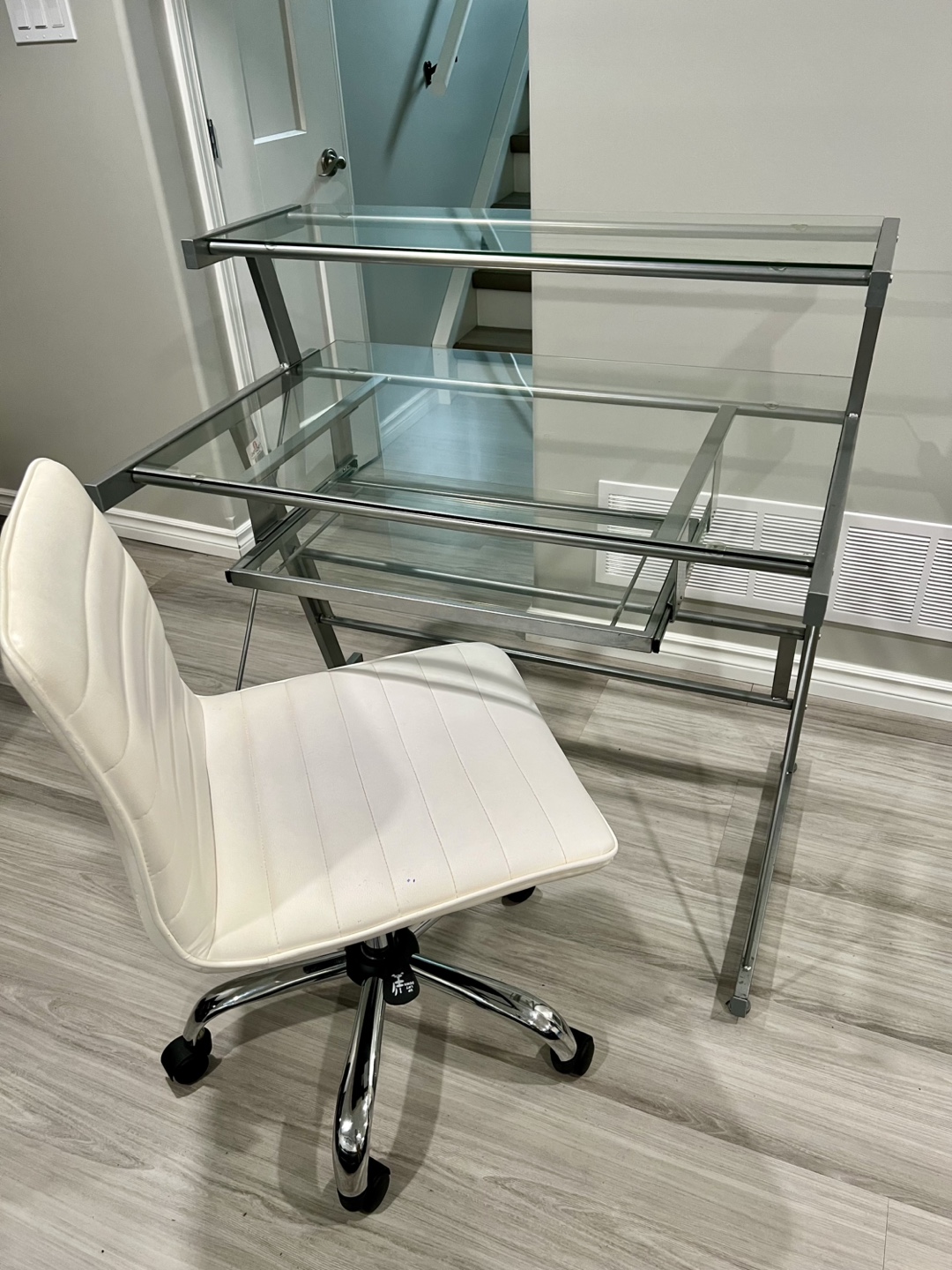 Glass Computer Desk with White Office Chair