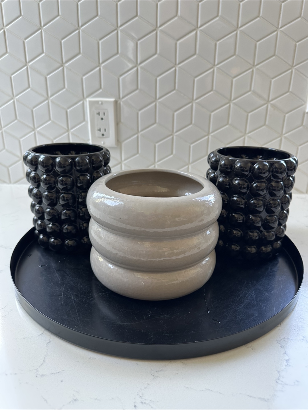 Set of 3 Modern Ceramic Planters, Maison Simon