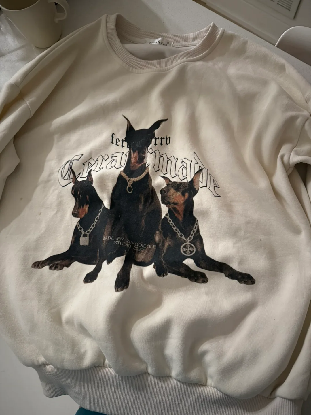 Cream Doberman Pinscher Graphic Crewneck Sweatshirt thumbnail