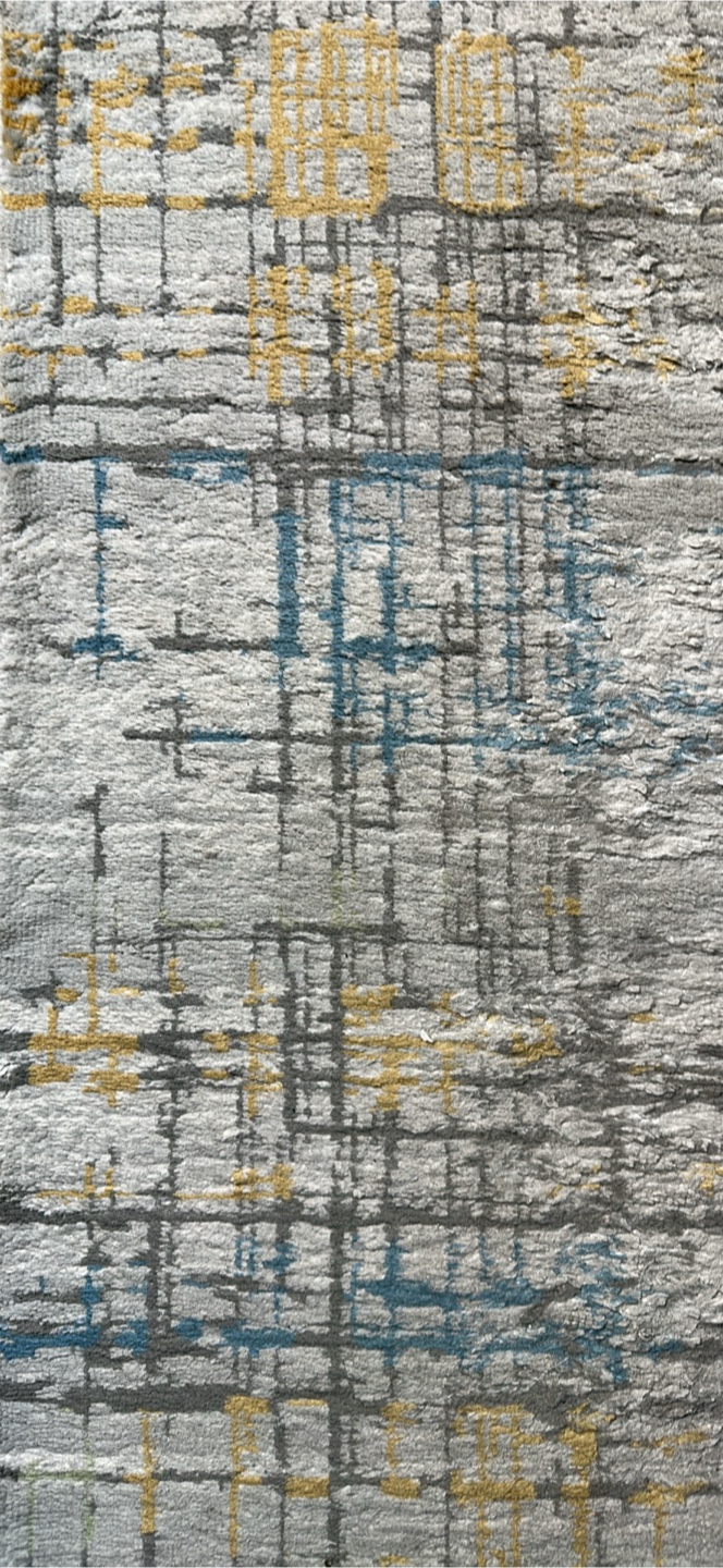 Abstract Grey, Blue and Gold Area Rug - photo 3