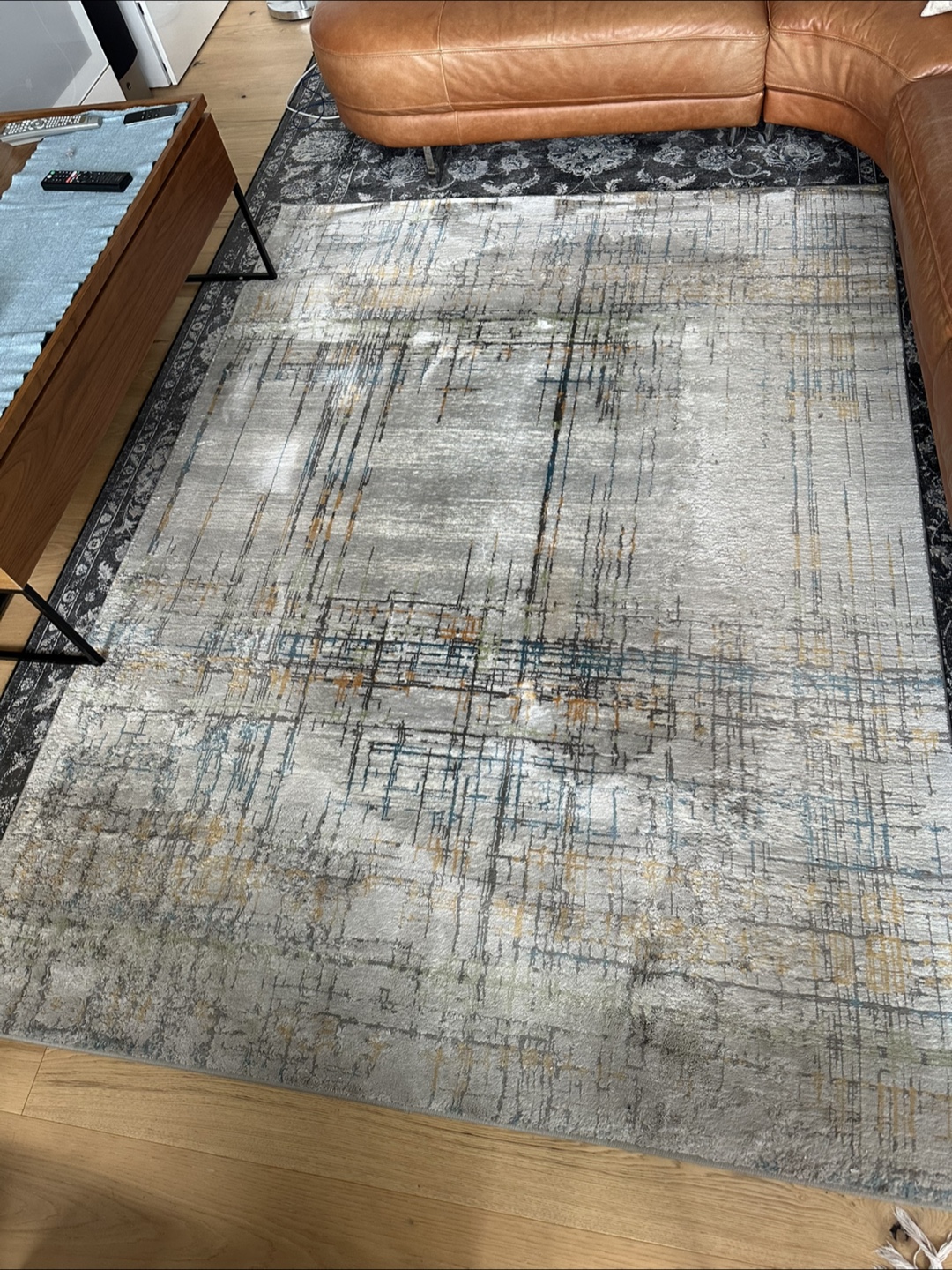 Abstract Grey, Blue and Gold Area Rug - photo 2