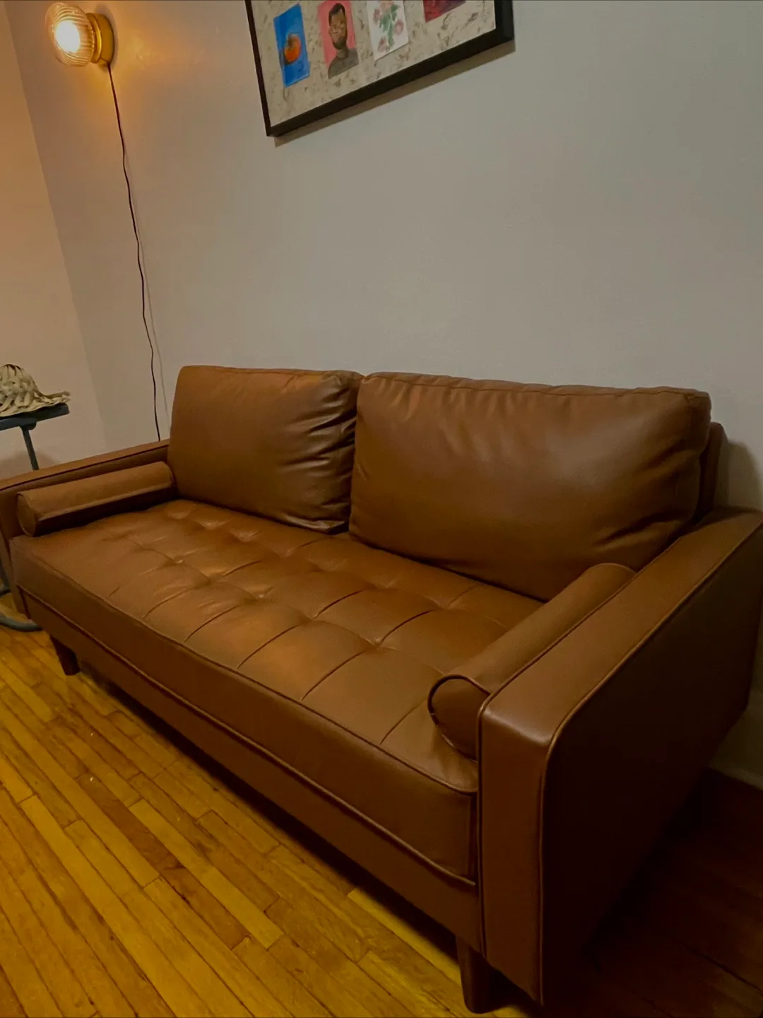 Mid-Century Modern Vegan Leather Sofa - Tan thumbnail