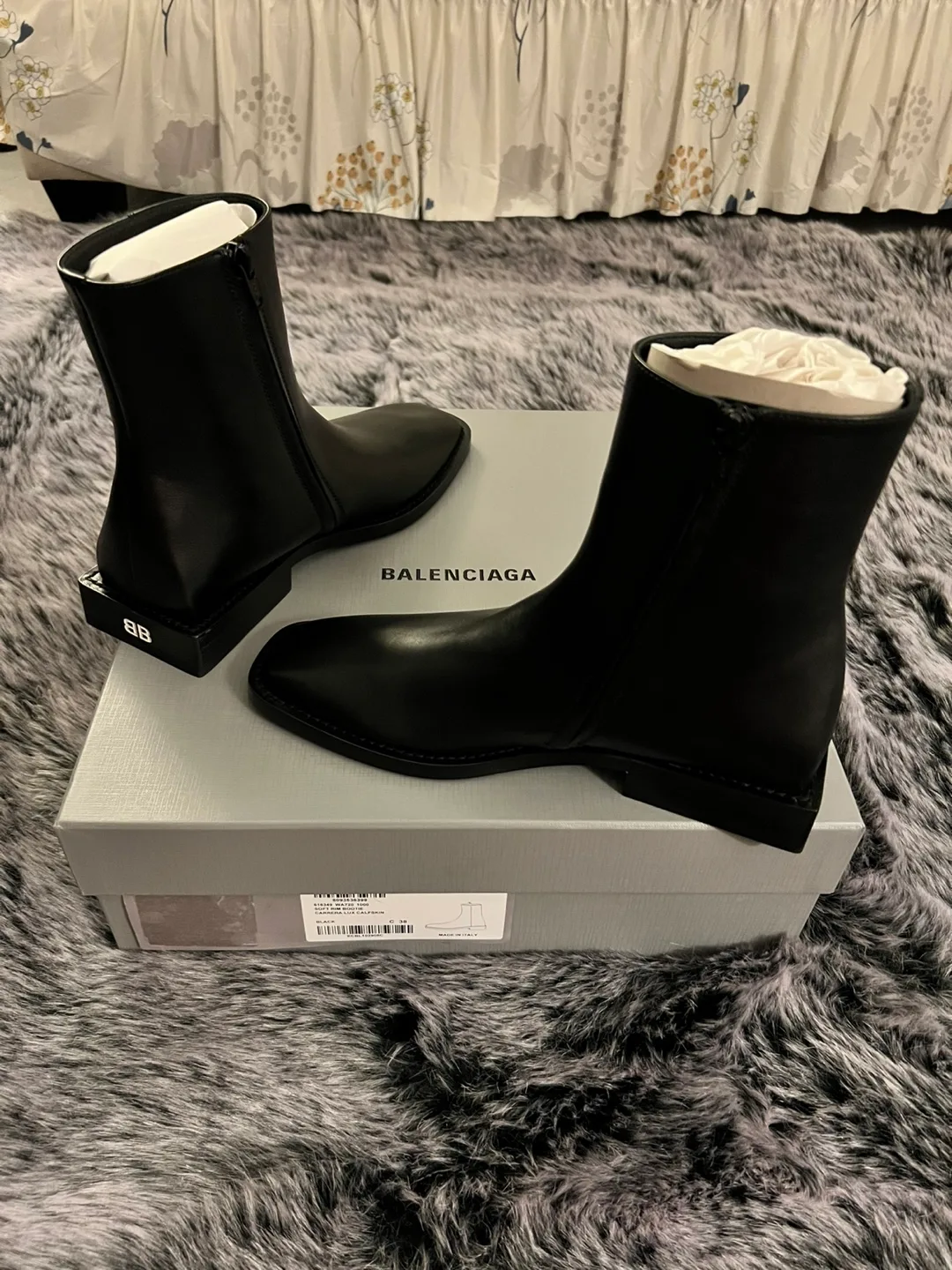 Balenciaga Black Leather Soft Rim Bootie. Size 38 image indicator(3)