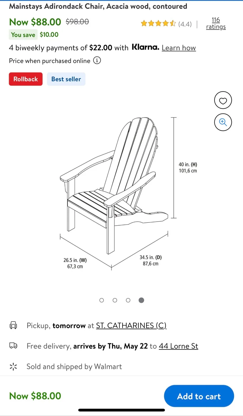 2 new in the box Mainstays Adirondack Chair - Red Acacia Wood image indicator(2)