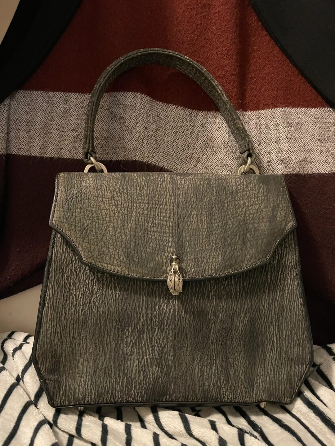 Vintage Black Leather Handbag thumbnail