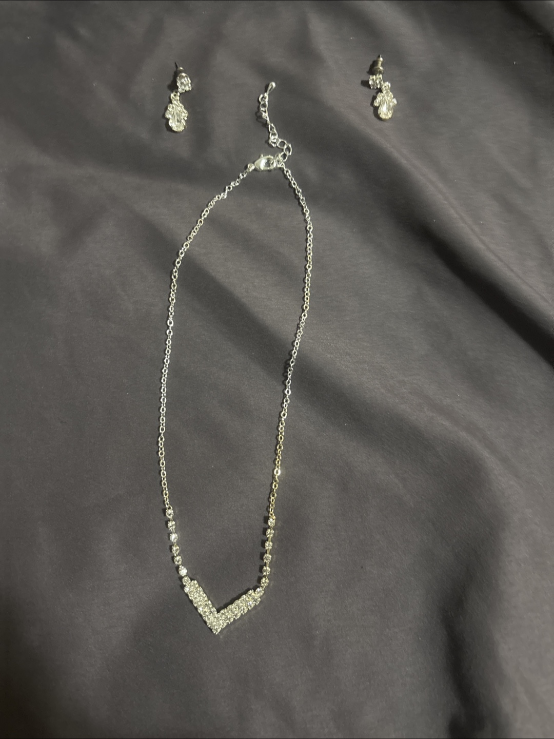 Silver Rhinestone Necklace and  Earring Set