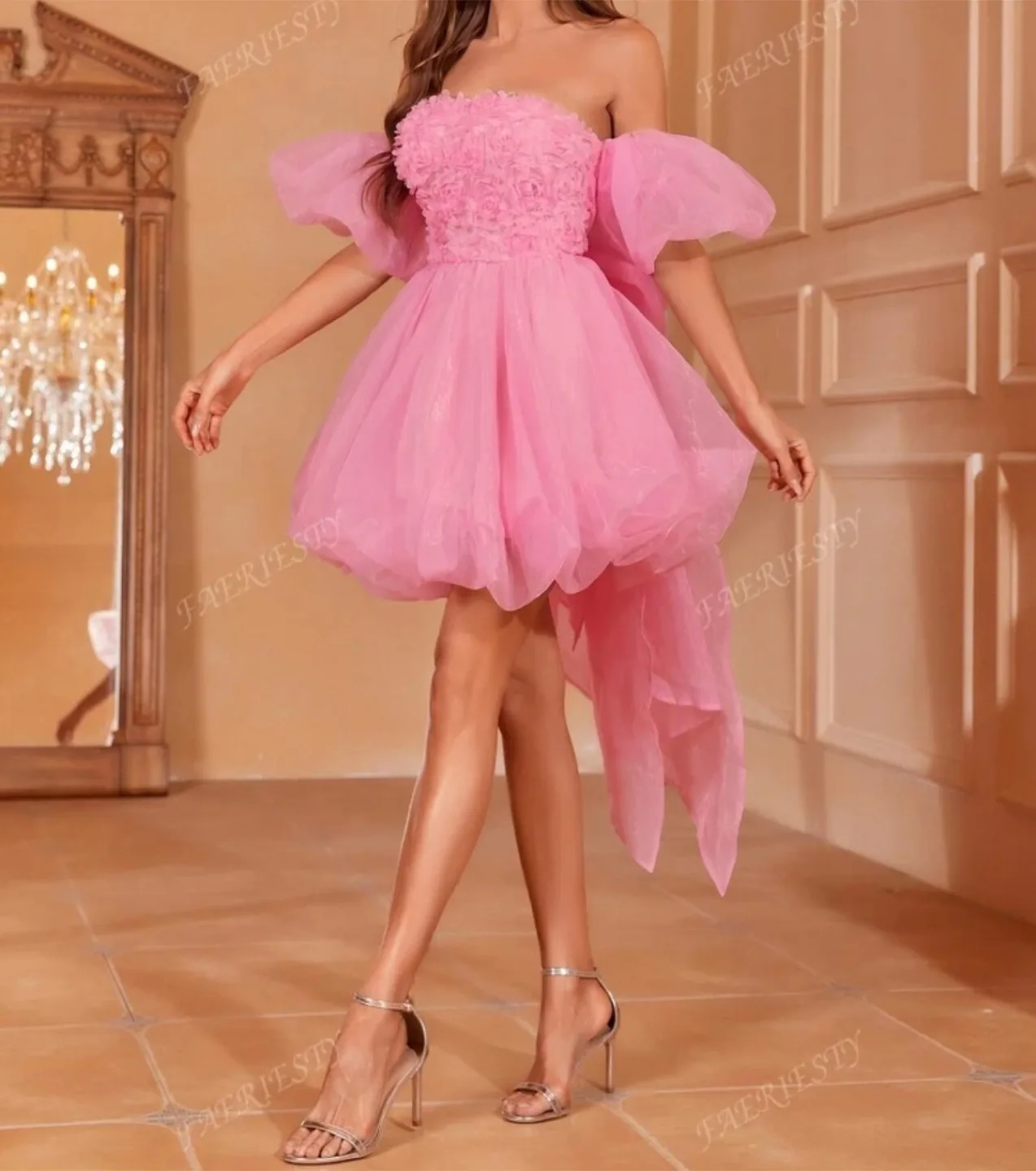 Pink Off-the-Shoulder Mini Dress with Bow Detail