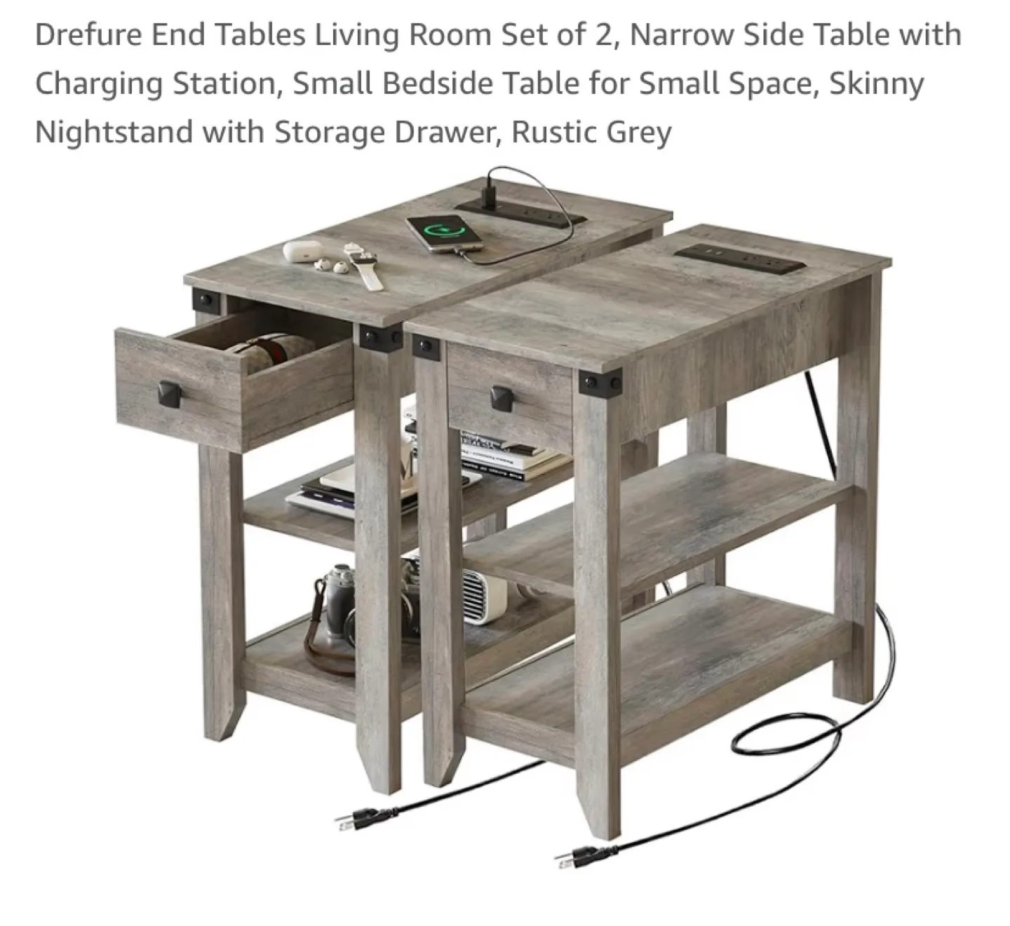 New Narrow End Tables With Charging Station Set of Two thumbnail