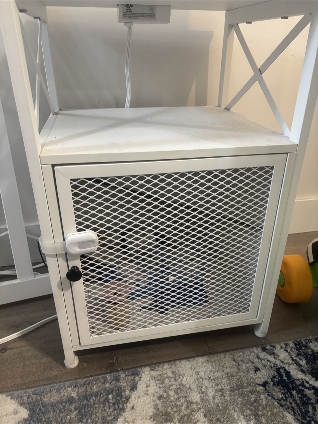 White Metal Nightstand with Built-in Outlets - photo 3