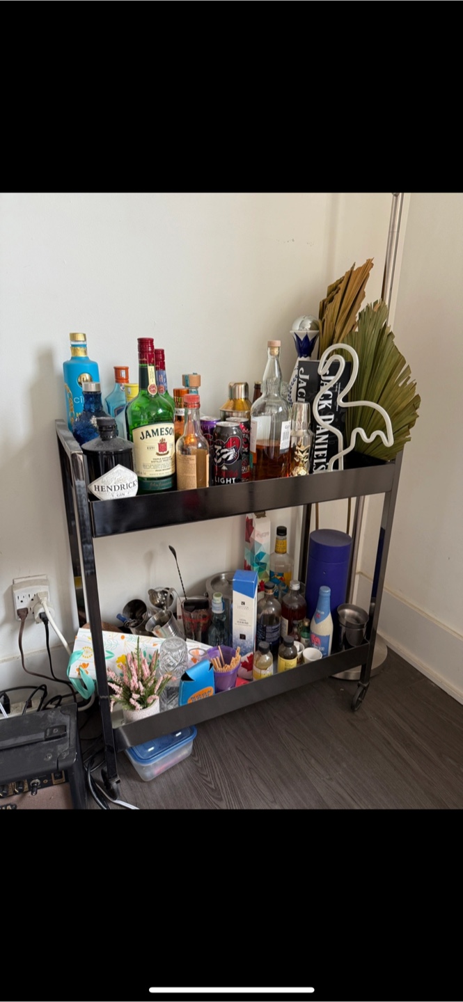 Black Metal Rolling Bar Cart