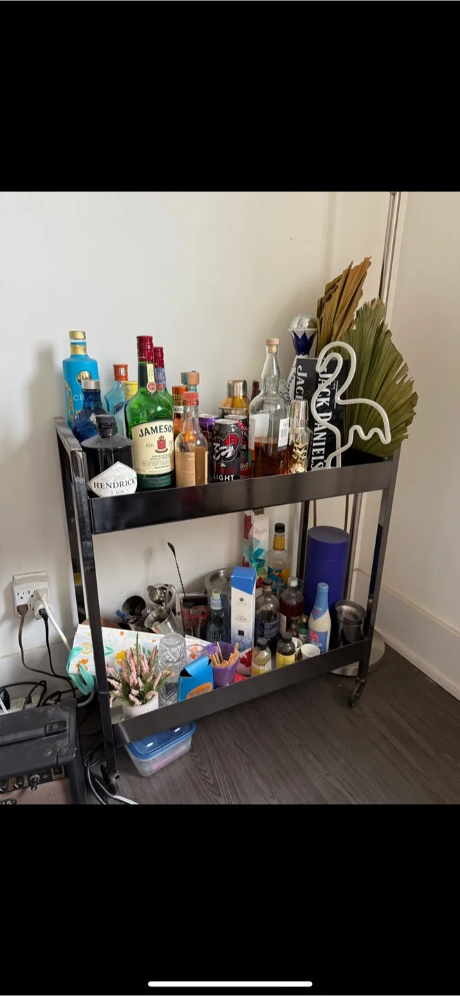 Black Metal Rolling Bar Cart thumbnail