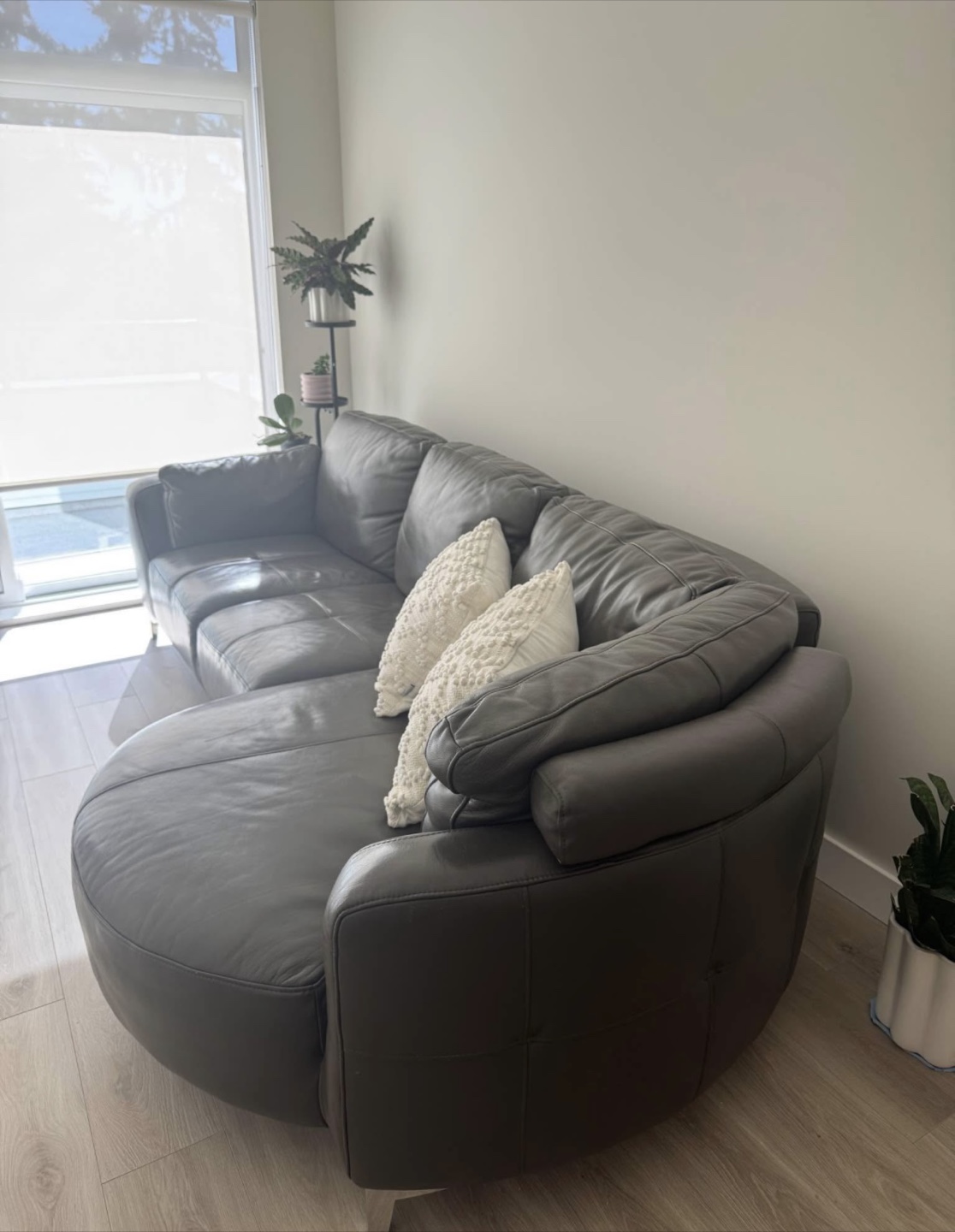 Dark Grey Leather Sectional Sofa - photo 4