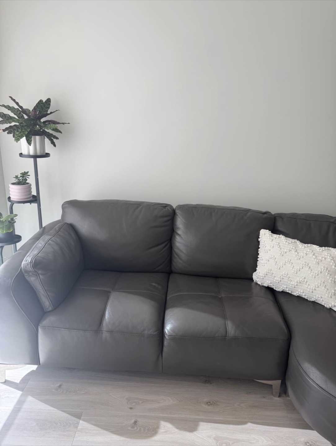 Dark Grey Leather Sectional Sofa - photo 3