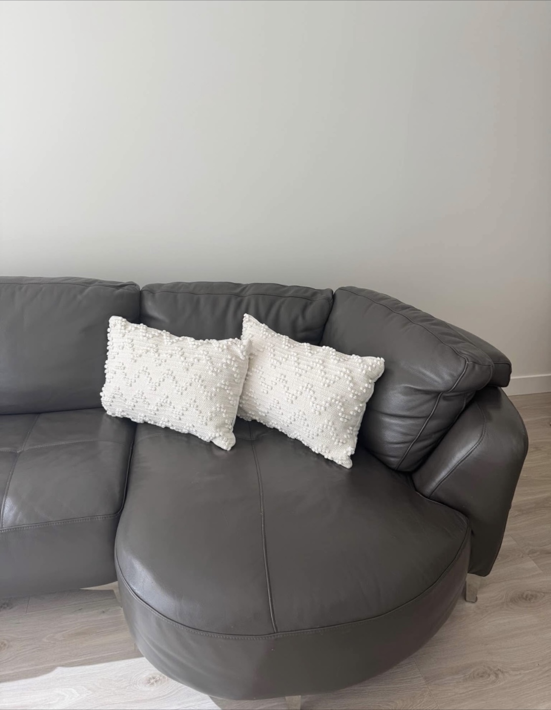 Dark Grey Leather Sectional Sofa - photo 2