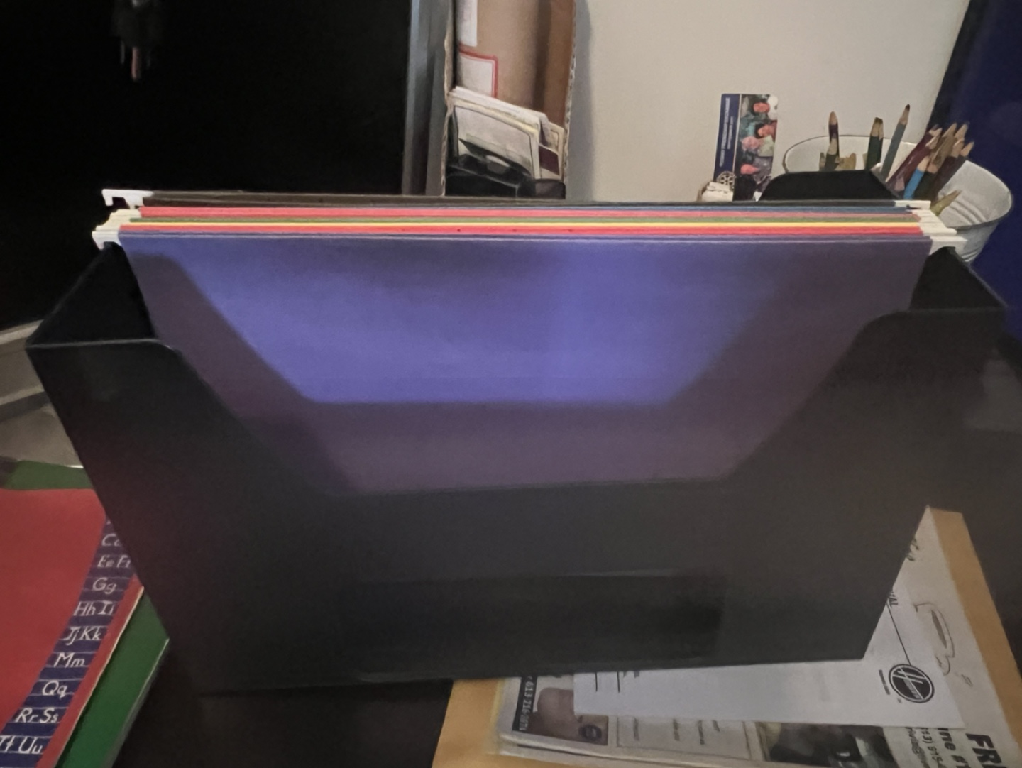 Black File Folder Organiser with Colour Coded Folders