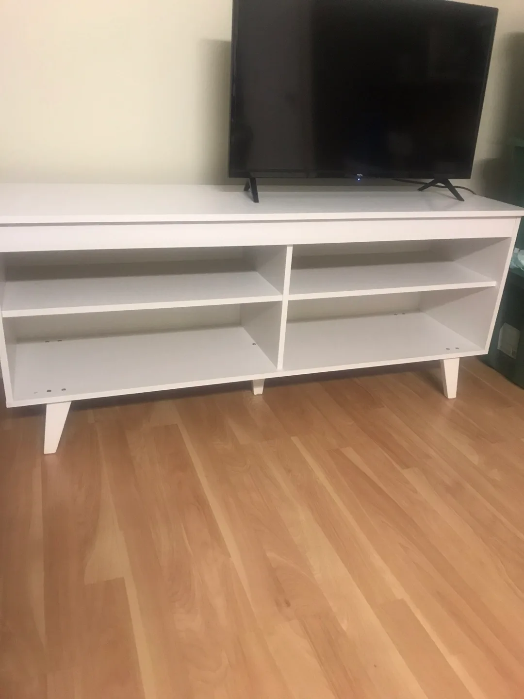 White TV Stand with Shelves thumbnail