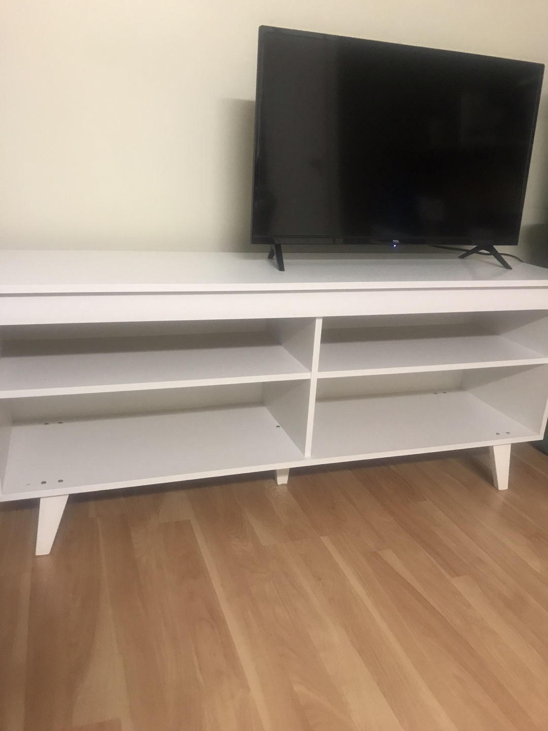 White TV Stand with Shelves - photo 2