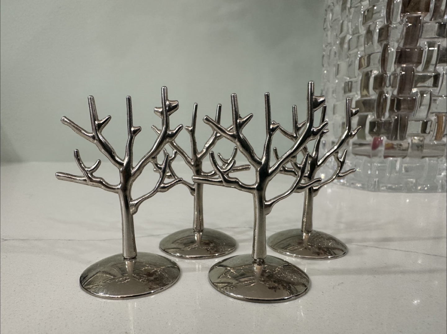 Set of Four Silver Metal Branch Ring Holders