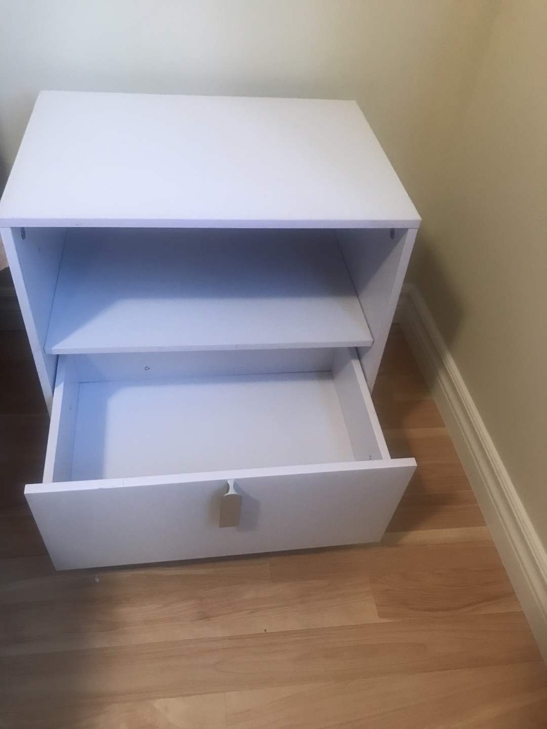 White Nightstand with Drawer and Shelf
