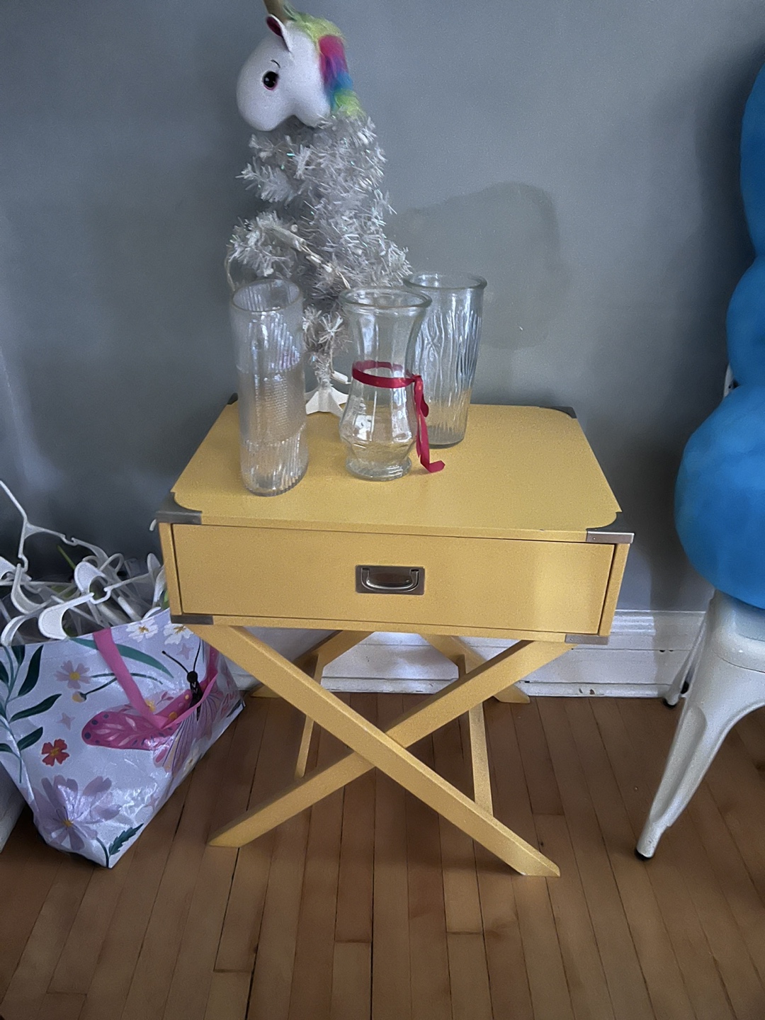 2 Yellow Side Table with X-Base