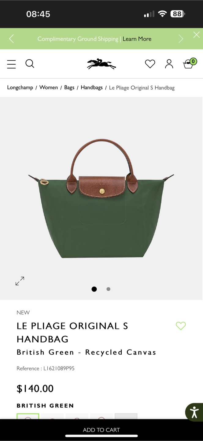 Longchamp Le Pliage Green Handbag