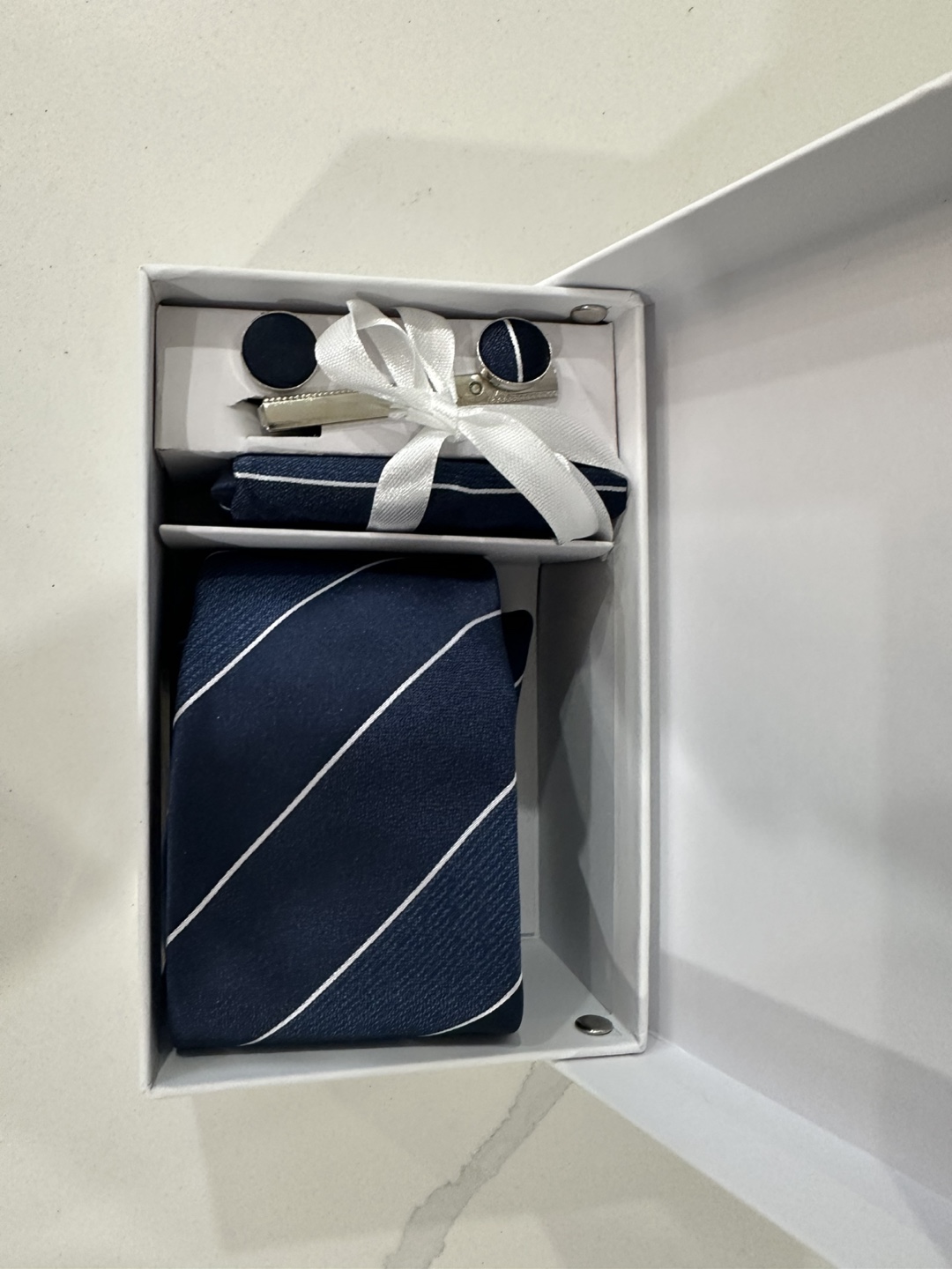 Men's Navy Blue Tie and Cufflinks Gift Set