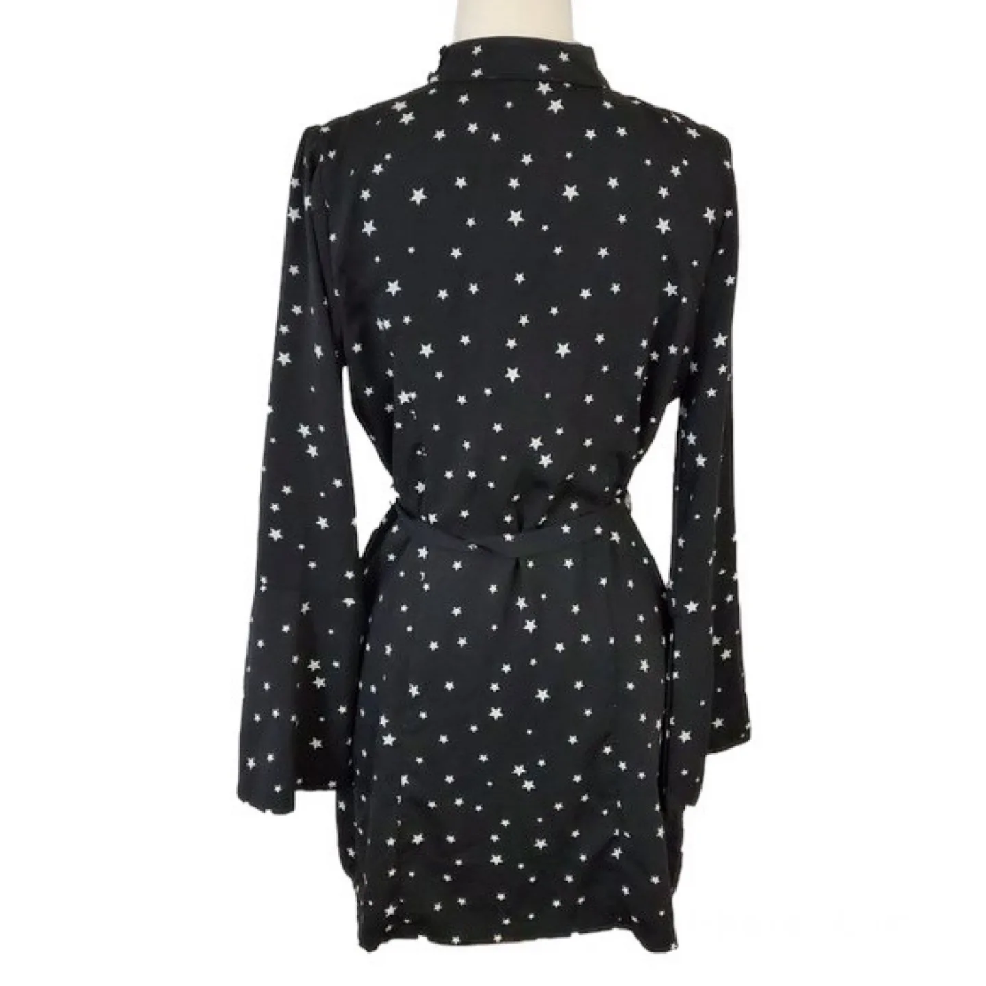 J.O.A. Black Star Print Choker Neck Wrap Dress Size Small image indicator(4)