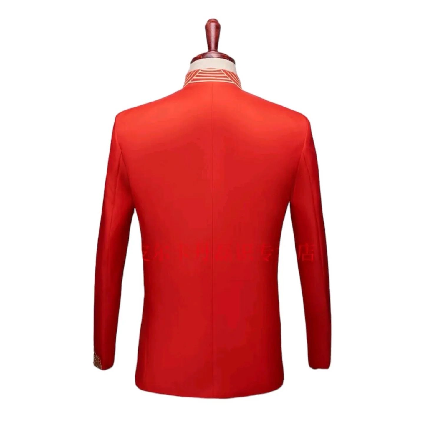 NWT Red Chinese Wedding Suit Changshan with Gold Embroidery image indicator(7)