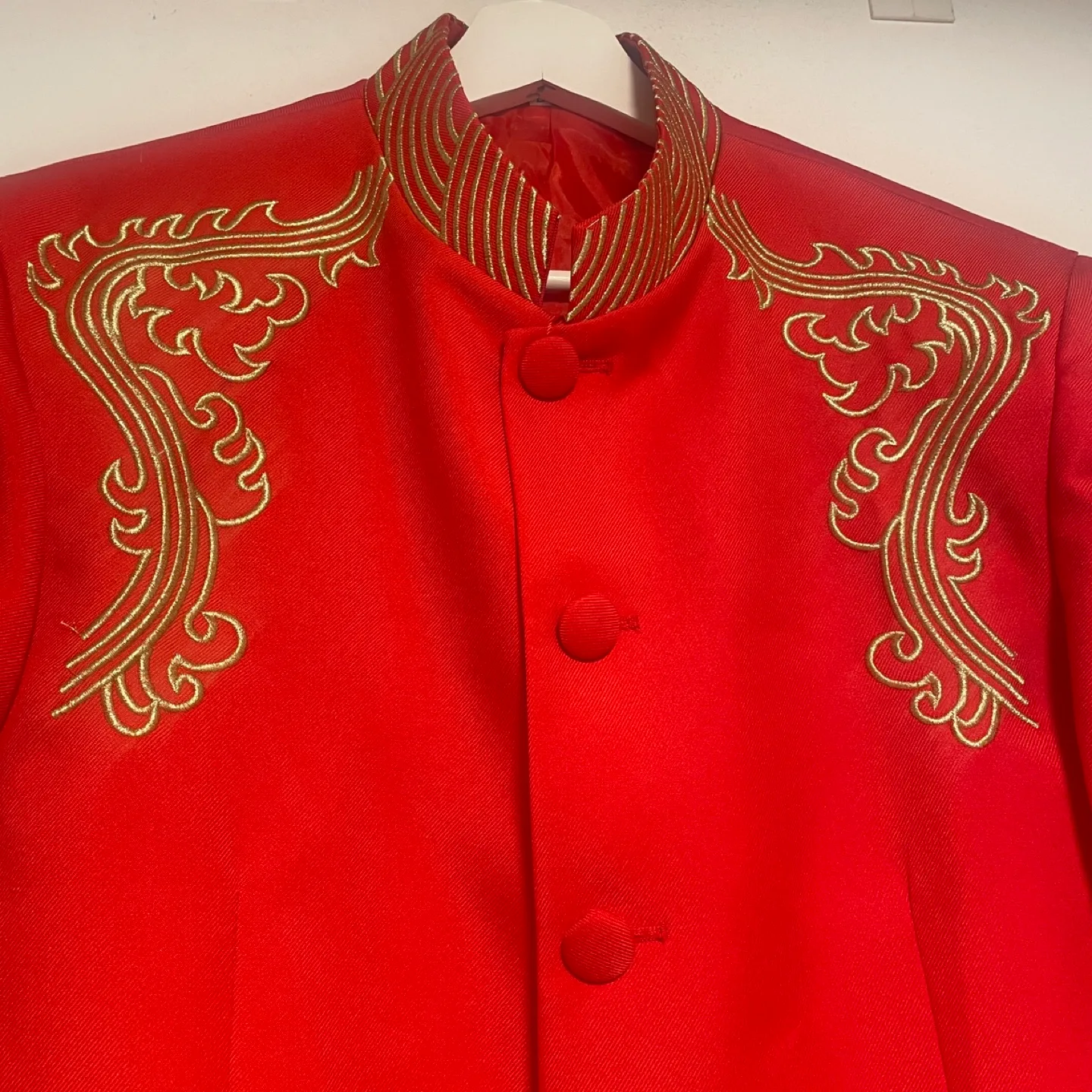 NWT Red Chinese Wedding Suit Changshan with Gold Embroidery image indicator(4)