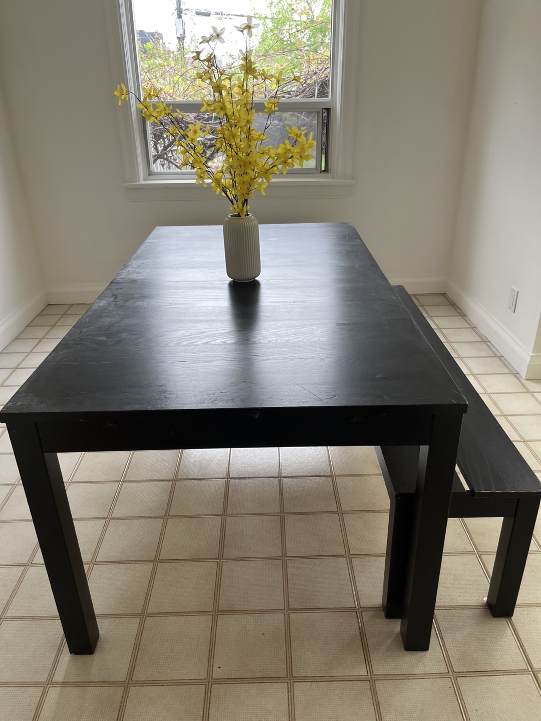 Black dining table and bench set