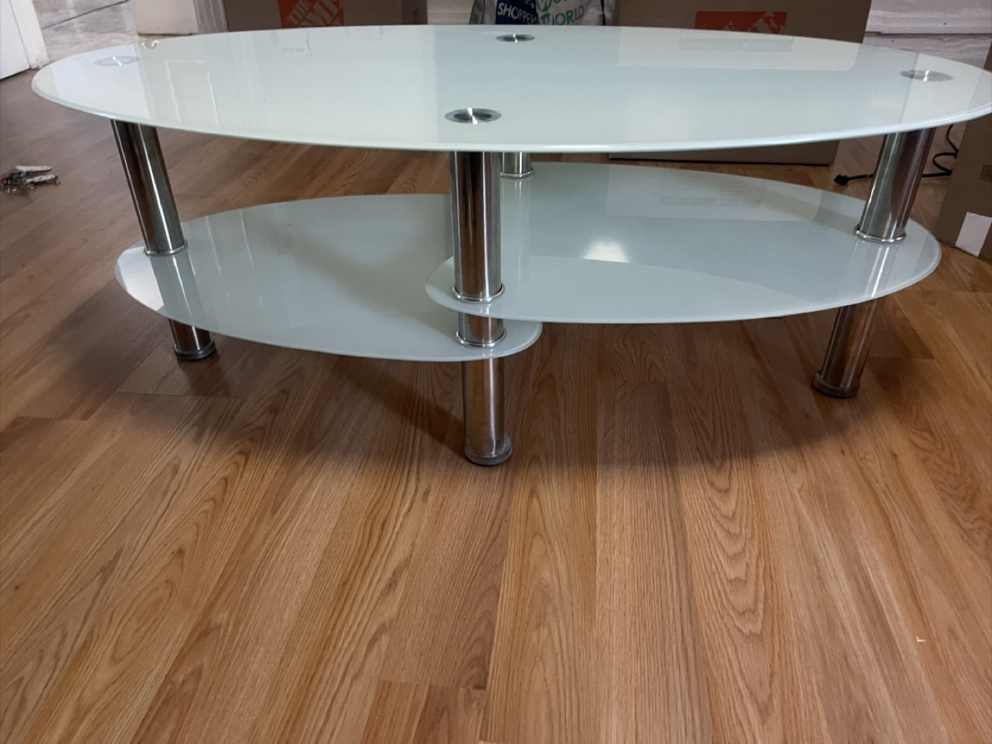 Oval Glass Coffee Table with Chrome Legs