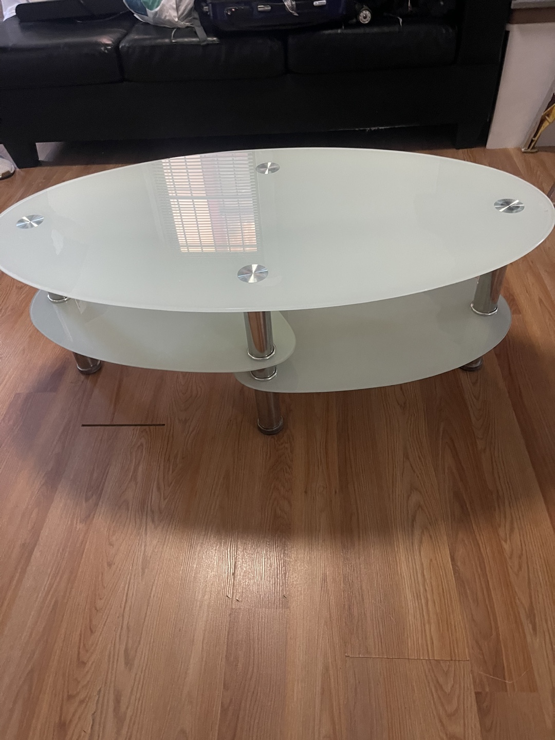 Oval Glass Coffee Table with Chrome Legs - photo 2