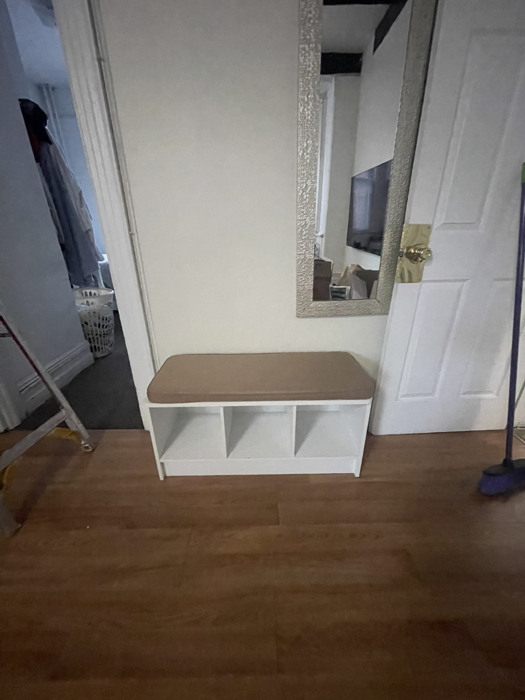 White Entryway Bench with Storage - photo 2