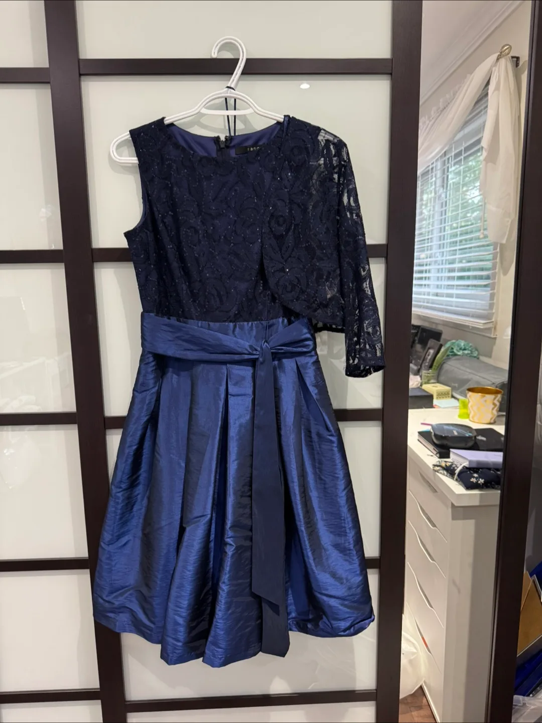 Navy Blue Lace & Taffeta Prom Dress with Bolero image indicator(4)