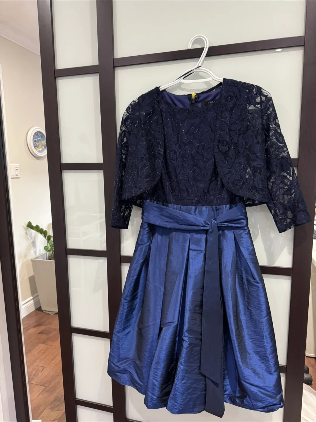 Navy Blue Lace & Taffeta Prom Dress with Bolero image indicator(3)