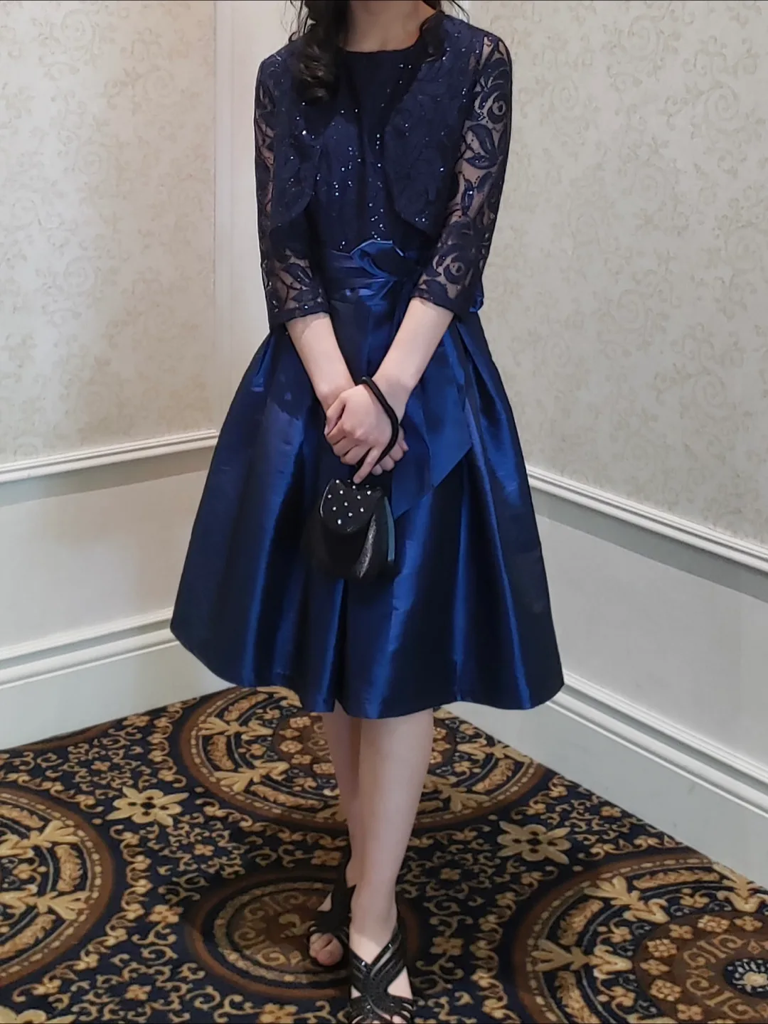 Navy Blue Lace & Taffeta Prom Dress with Bolero image indicator(9)