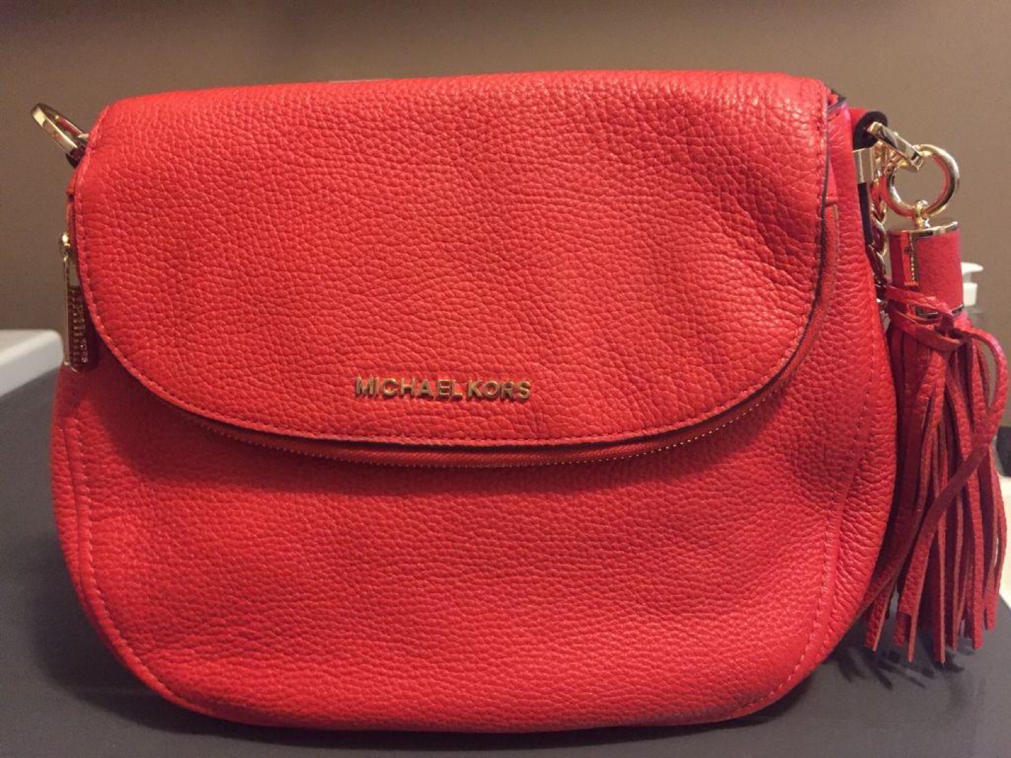 Michael Kors Red Leather Crossbody Bag with Tassel