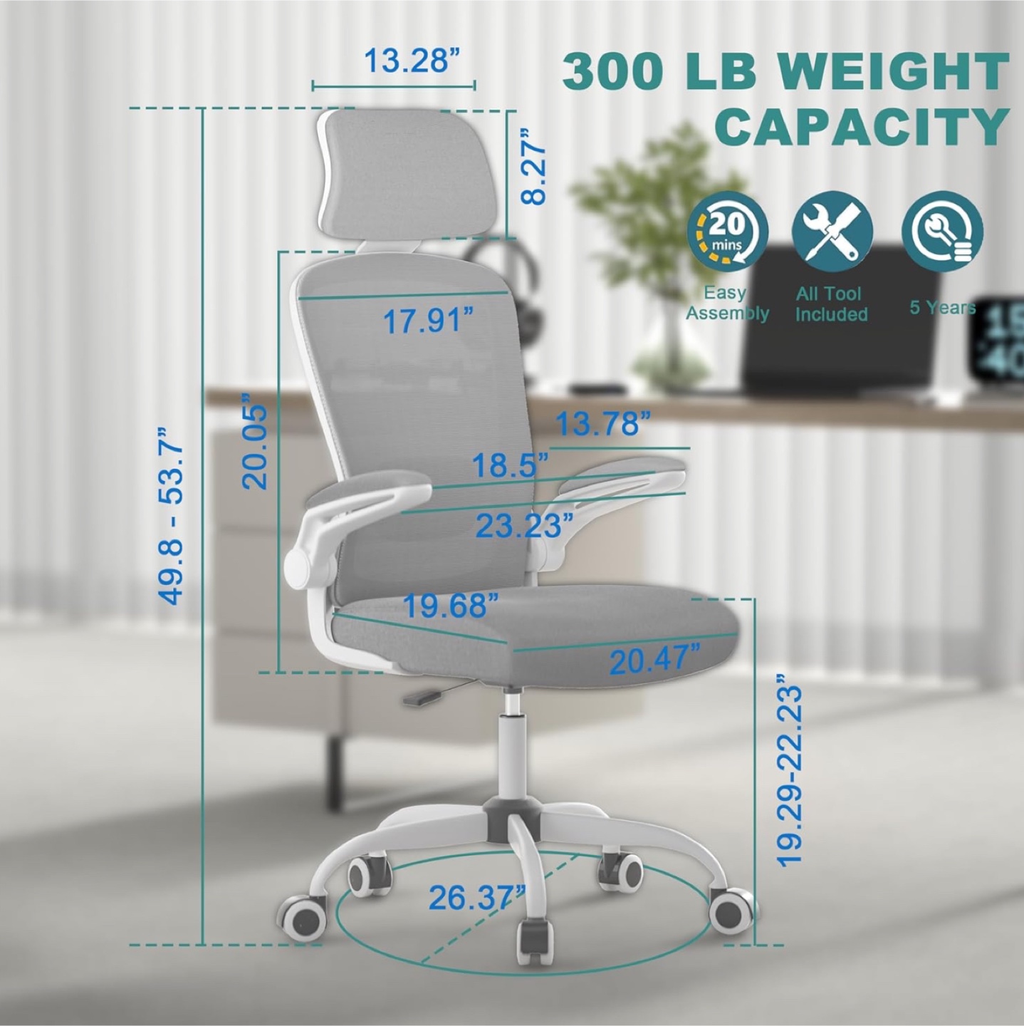 Ergonomic Mesh Office Chair with Lumbar Support and Headrest - photo 2
